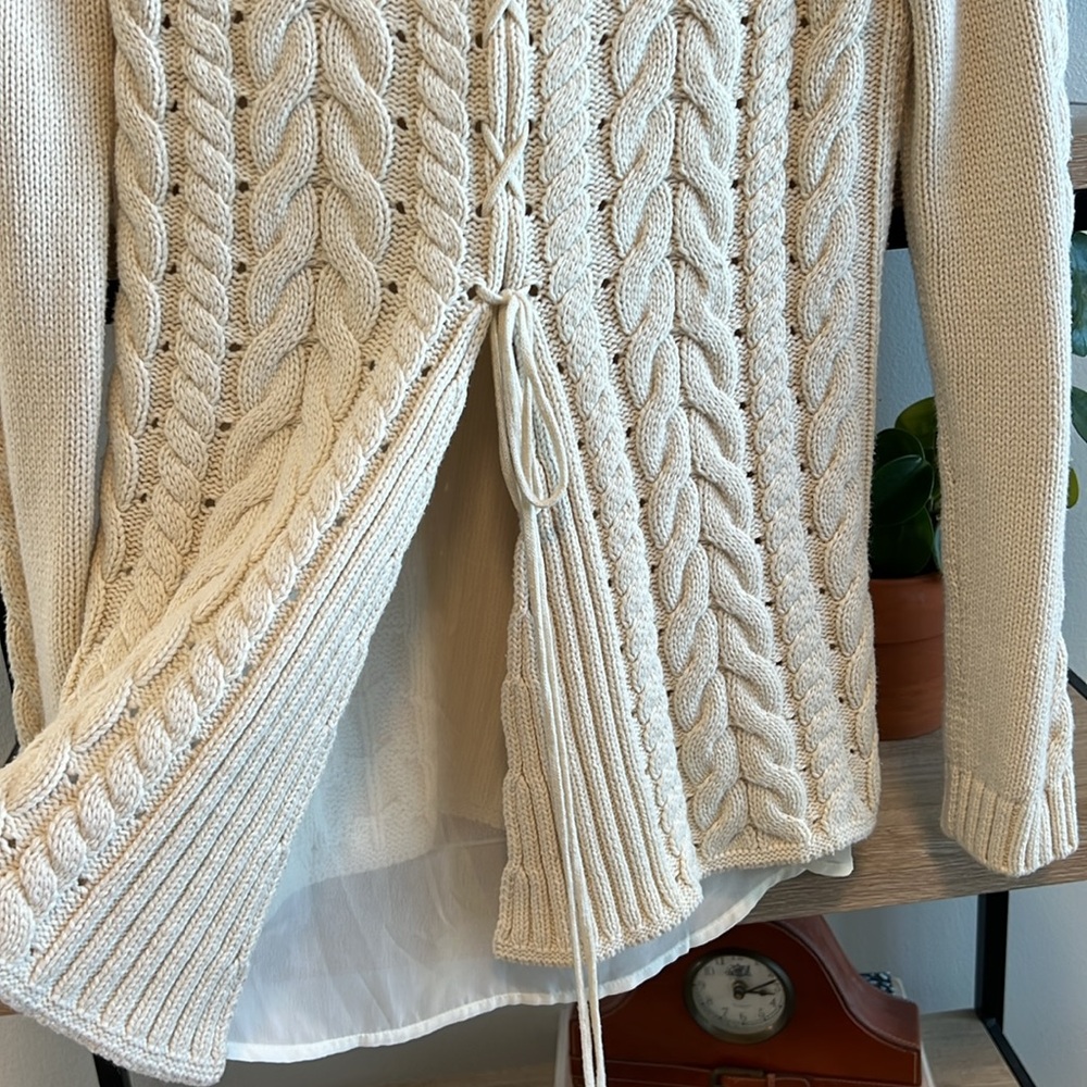 CAbi #3157 Cream Chunky Knit Crew Neck Sweater w/ Sheer Back Lining, S - Picture 5 of 8